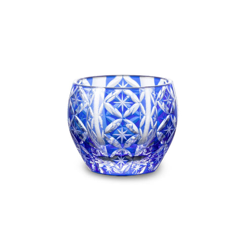 Blue Kiriko Style Cut-Glass Round Cup 2.5 fl oz