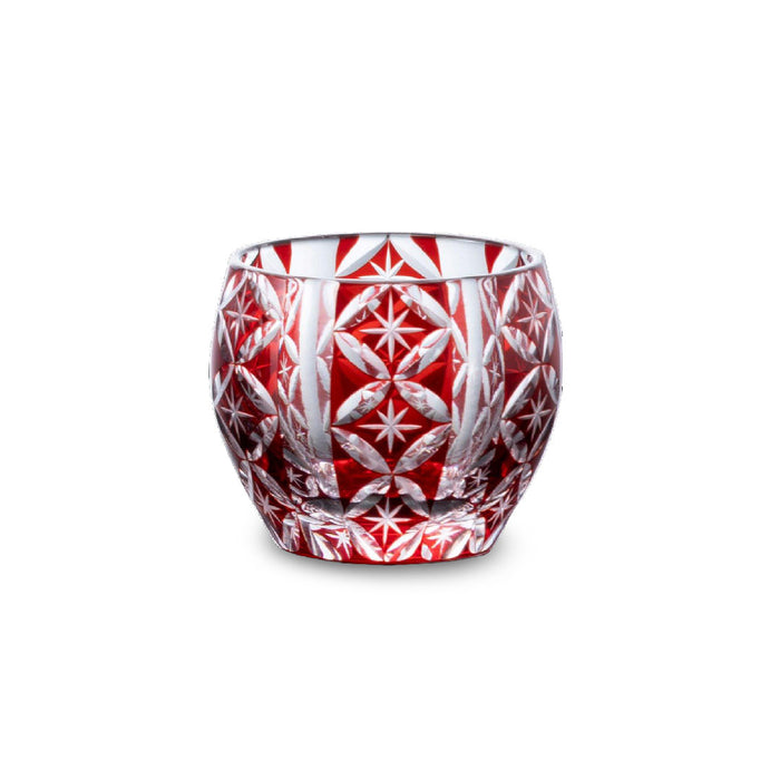 Red Kiriko Style Cut-Glass Round Cup 2.5 fl oz