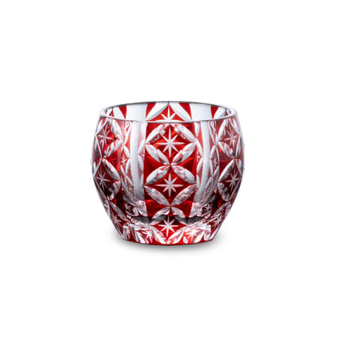 Red Kiriko Style Cut-Glass Round Cup 2.5 fl oz
