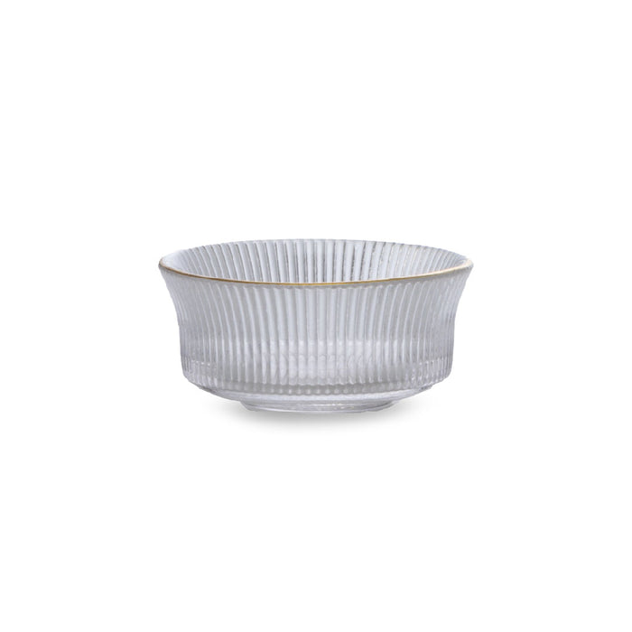 Ribbed Mamebachi Small Glass Bowl Gold Trim 1.7 fl oz