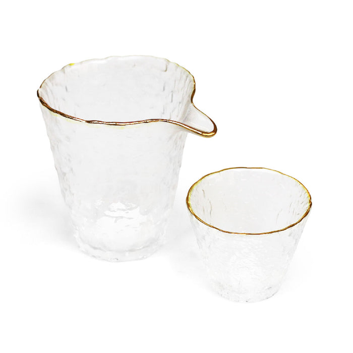 Sculptural Glass Gold Rim Sake Cup & Server