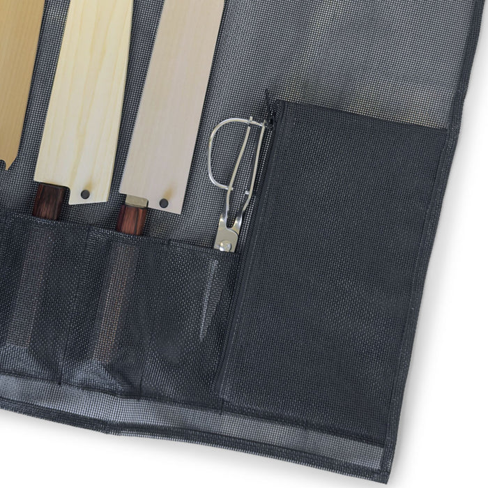 Mesh 6 Slots Knife Roll with Utility Pouch - Jet Black