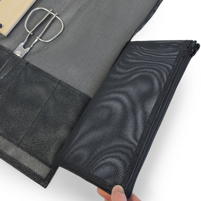 Mesh 6 Slots Knife Roll with Utility Pouch - Jet Black