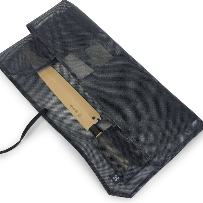 Mesh 6 Slots Knife Roll with Utility Pouch - Jet Black