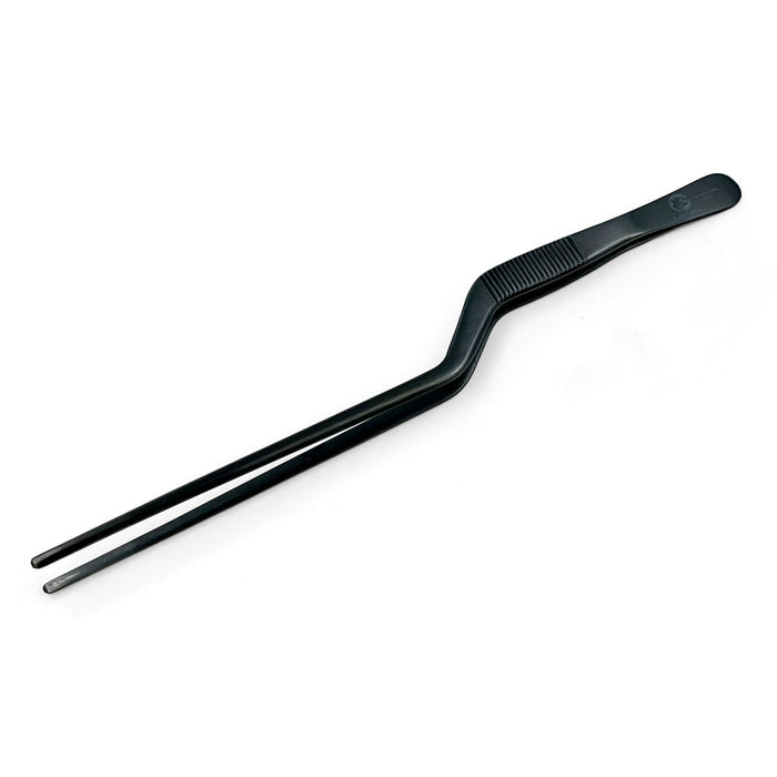 Chef Tongs Stainless Steel Offset Plating Tweezers 7.5" (190mm) - Black Oxide