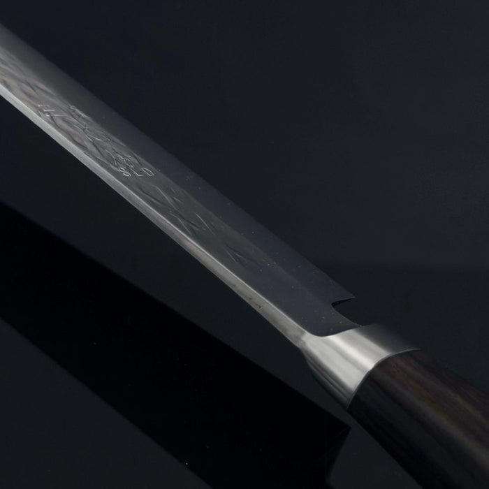 Tadafusa SLD Sujihiki 270mm Hammered Ebony Handle Spine at Heel
