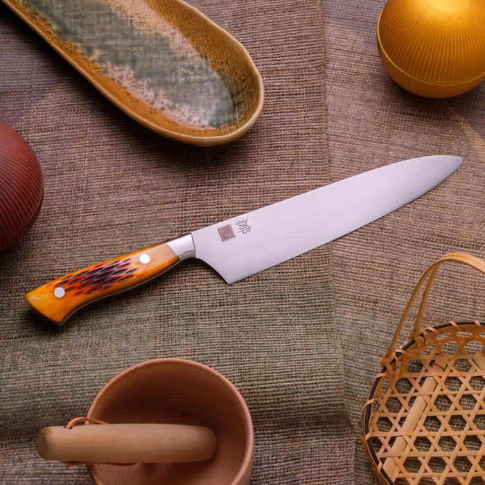 Nenohi Nagi Gyuto 210mm (8.2") Amber Jigged Bone Handle