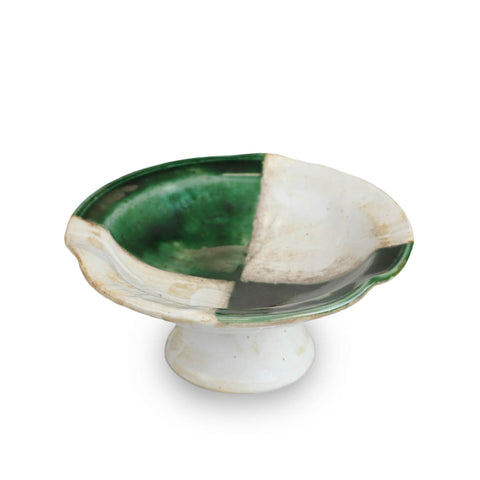 Oribe Green Ichimatsu Kobachi Dish with Stand 4.9