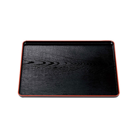 Non-slip Black Rectangular Serving Tray with Red Trim 13.2