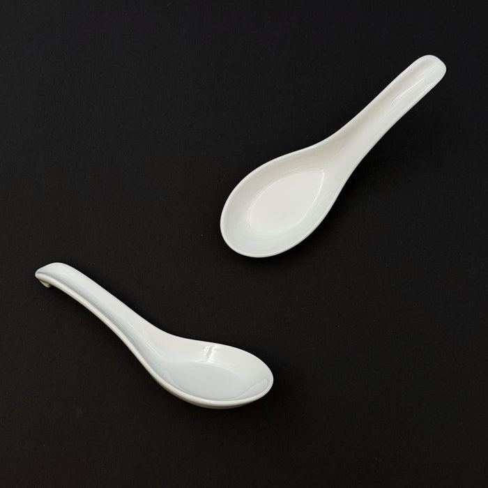 White Ceramic Renge Ramen Spoon 6" Length