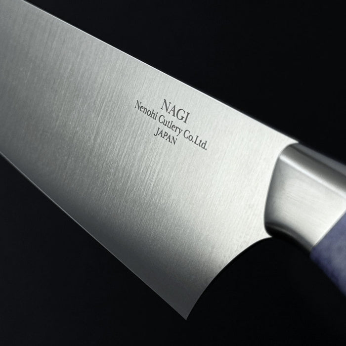 Nenohi Nagi Gyuto 210mm Giraffe Bone Handle Terra Iris with Saya Cover Back Engrave