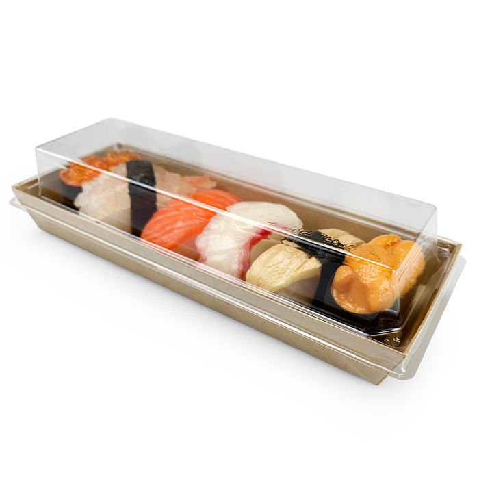 Kraft Greaseproof Paper Takeout Sushi Tray 8.5" x 3" (400/case) - No Lids