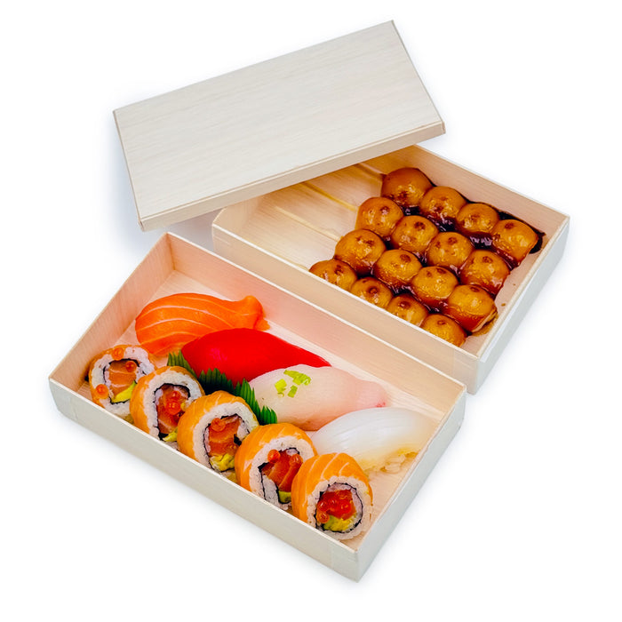 Wooden Rectangular Takeout Bento Box Medium 7.5" x 4.5" (25/pack) - W/ Lid