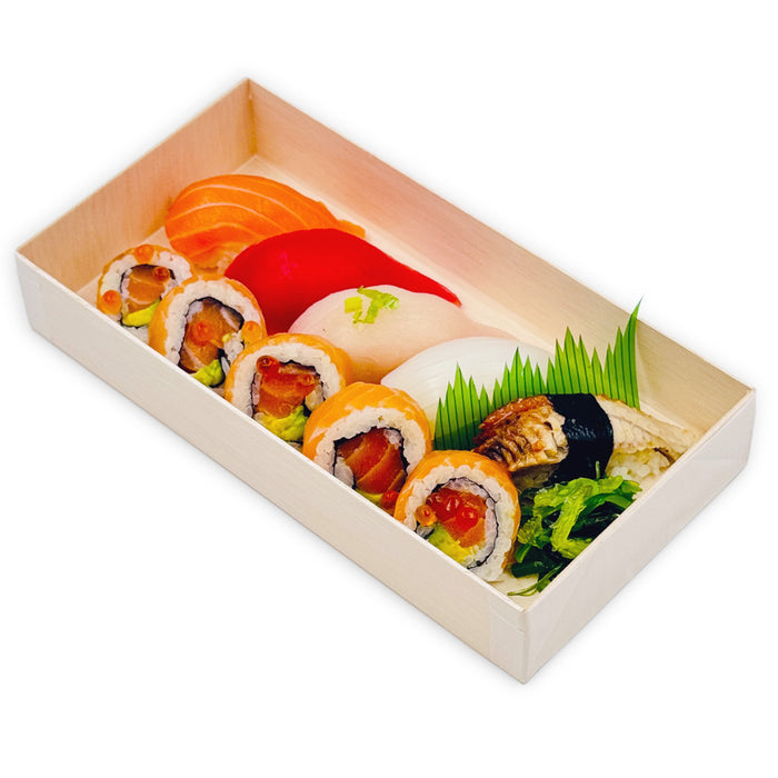 Wooden Rectangular Takeout Bento Box Large 9" x 4.75" (25/pack) - W/ Lid