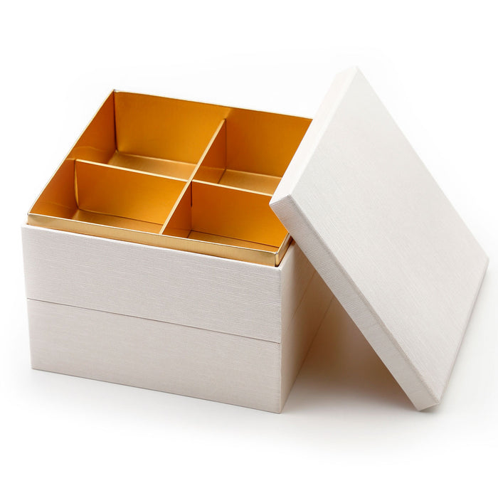 Oribe Jubako Paper 2-Tiered Takeout Bento Box White 5.9" x 5.9" (48 sets/case)