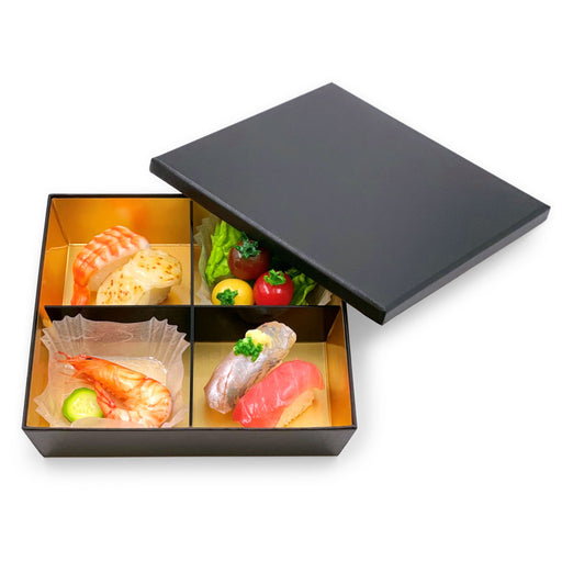 Oribe Paper 4-Compartment Takeout Bento Box Black x Gold 7.75" x 7.75" (60 sets/case)