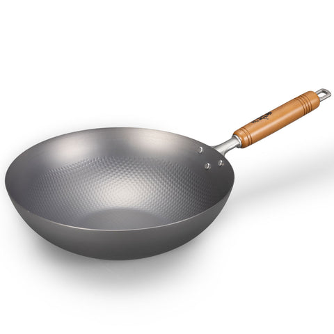 Summit Nitrogen Hardened Iron Beijing Flat-Bottom Wok Pan Embossed 11.8