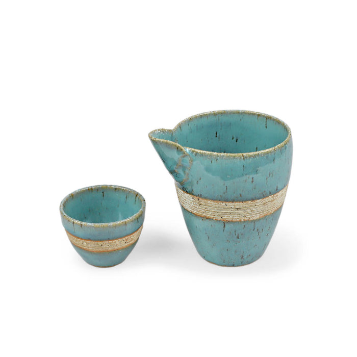 Turquoise Blue Ceramic Sake Server Tokkuri and Cup