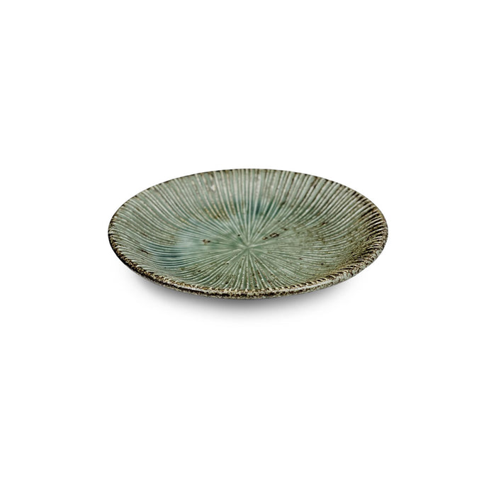 Rusty Moss Green Sendan Line Textured Round  Plate Kozara 4.9" dia