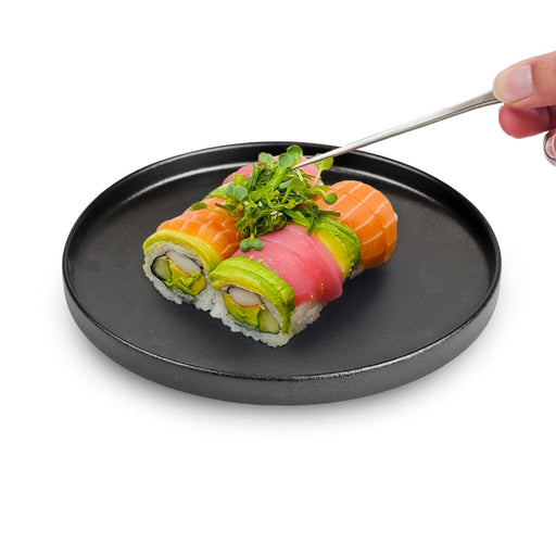 Noble Black Stackable Salad Plate 8.25" dia with Sushi Rolls