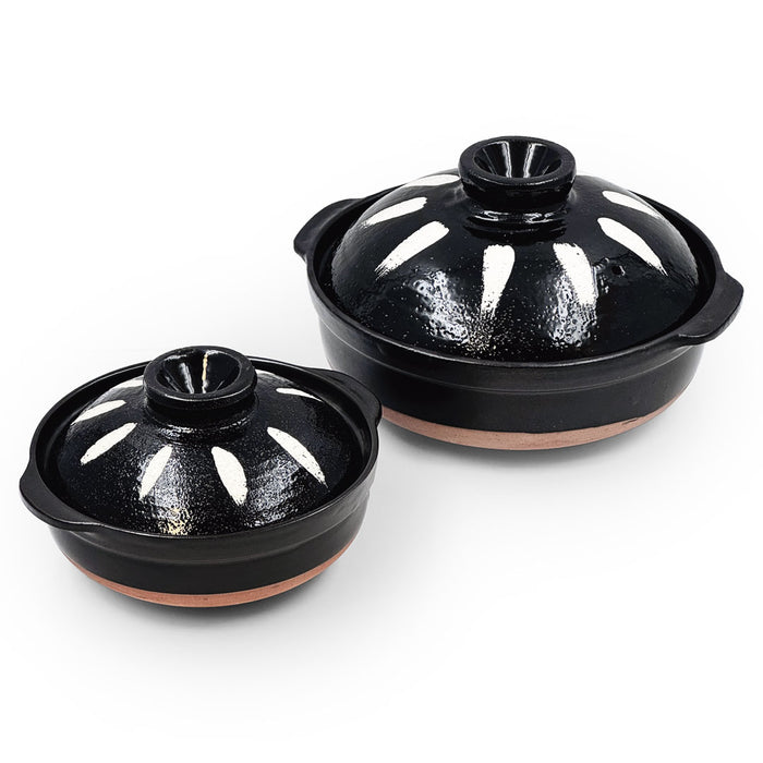 Black Tokusa Ceramic Coated Donabe Earthenware Pot 37 fl oz & 83 fl oz