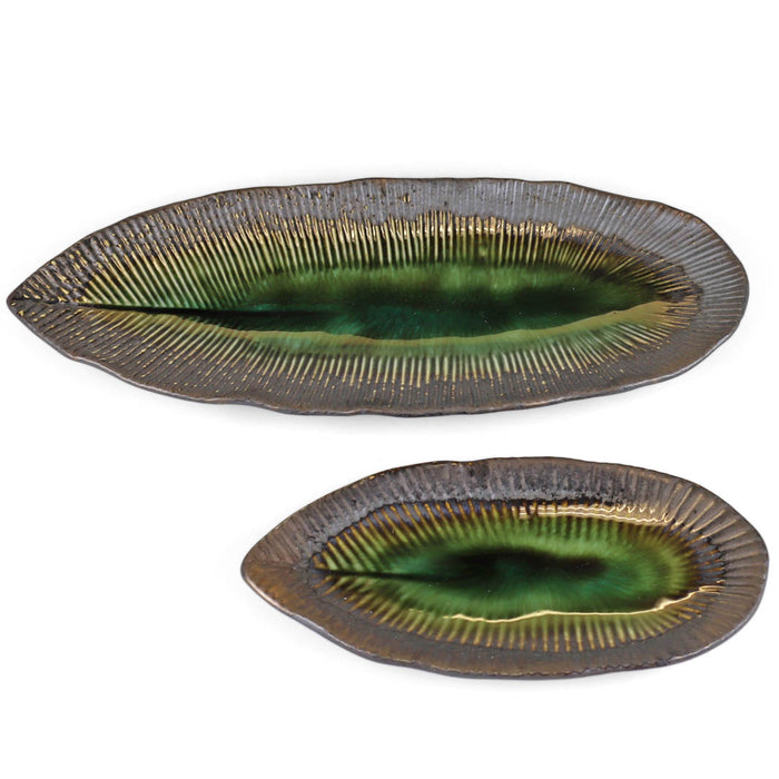 Ibushi Oribe Green Leaf Shaped Plates
