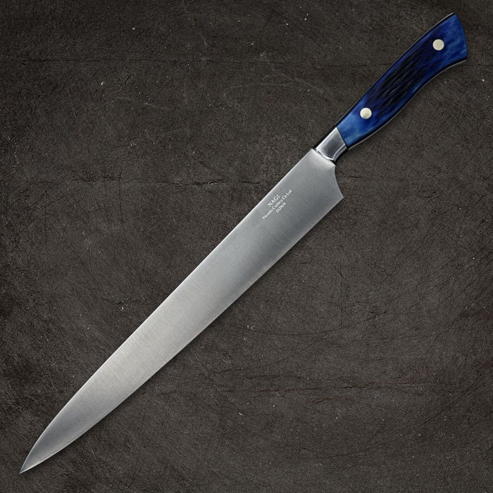 Nenohi Nagi Sujihiki 270mm Blue Jigged Bone Handle with Saya Cover Back Side