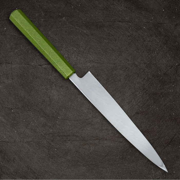 Sakai Takayuki Nanairo Inox Yanagi 210mm Green Lacquered Handle Back
