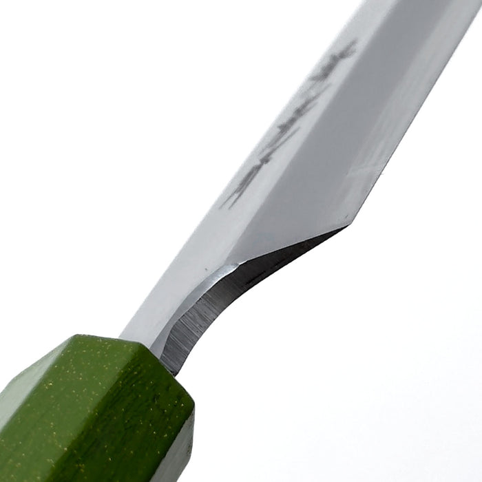 Sakai Takayuki Nanairo Inox Yanagi 210mm Green Lacquered Handle Heel