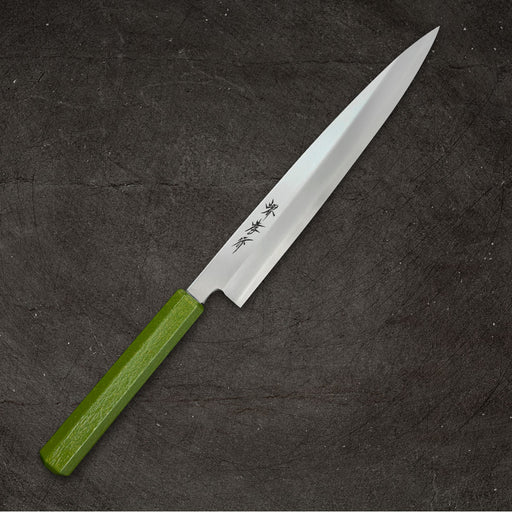 Sakai Takayuki Nanairo Inox Yanagi 210mm Green Lacquered Handle