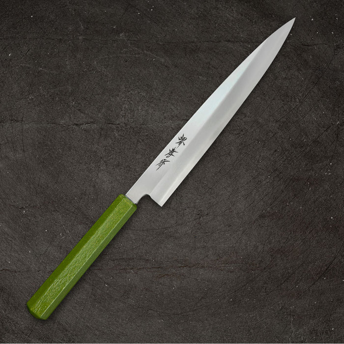 Sakai Takayuki Nanairo Inox Yanagi 210mm Green Lacquered Handle