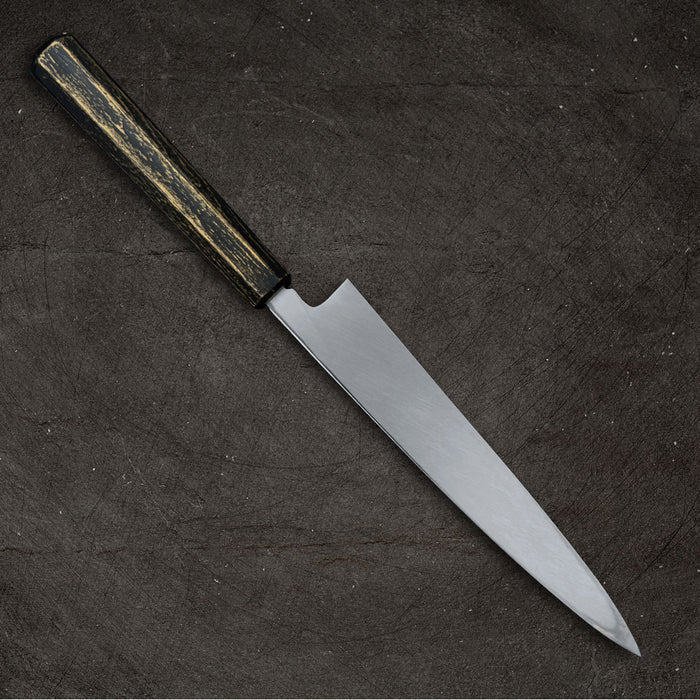 Sakai Takayuki Nanairo Inox Yanagi 210mm Charcoal x Gold Lacquered Handle Back