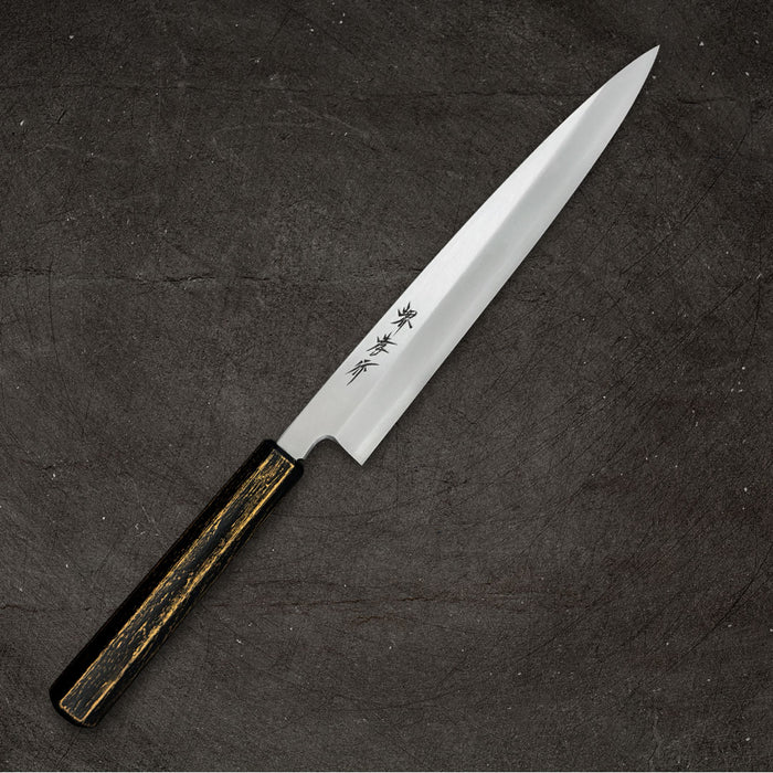 Sakai Takayuki Nanairo Inox Yanagi 210mm Charcoal x Gold Lacquered Handle