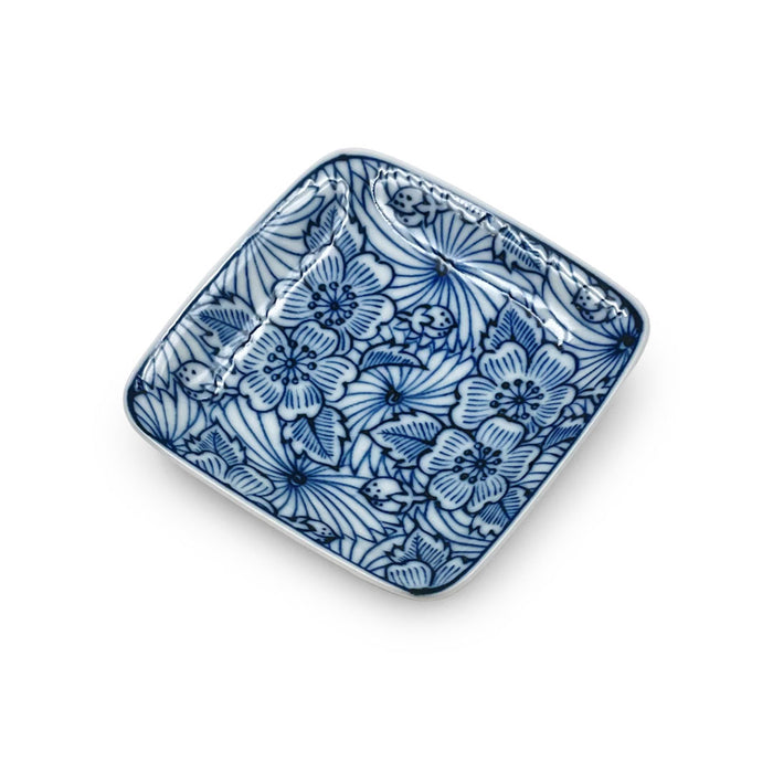 Blue Sakura Motif Soy Sauce Dish 3.5" x 3.5"