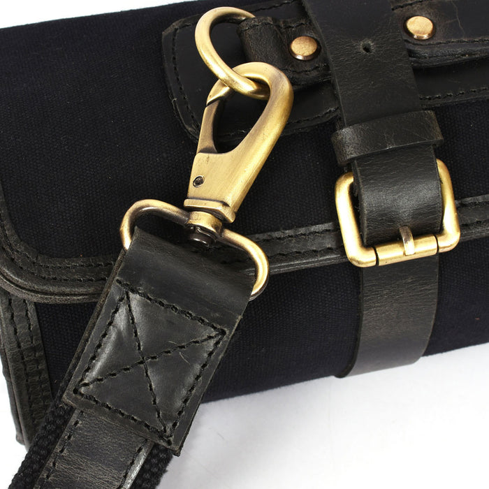 Black Waxed Canvas 14 Slots Knife Roll Bag with Shoulder Strap