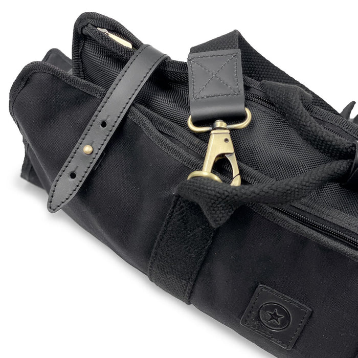 Black Waxed Canvas 8 Slots Knife Storage Bag with Shoulder Strap