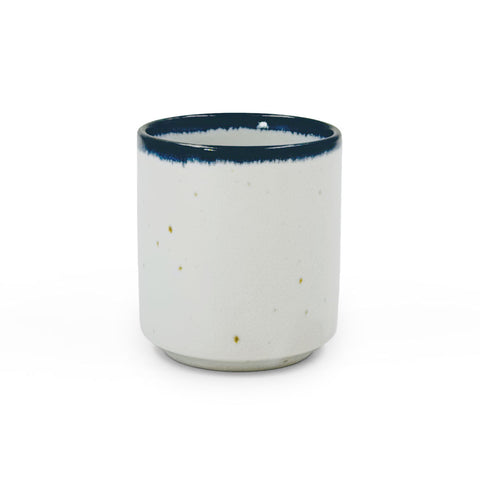Shirokinyo Ivory Speckled Yunomi Teacup with Indigo Rim 7.3 fl oz / 2.7