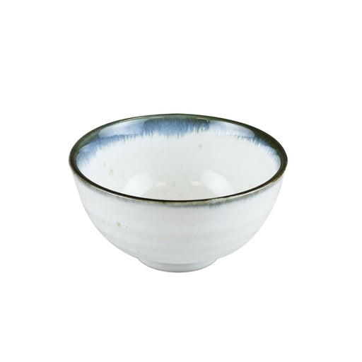 Shirokinyo Ivory Speckled Rice Bowl with Indigo Rim 13.5 fl oz