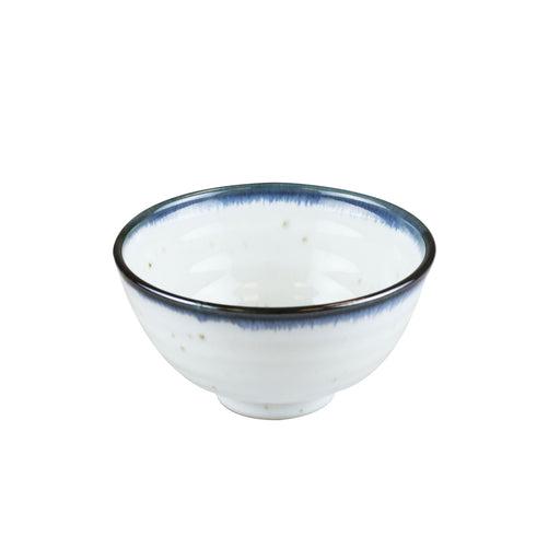 Shirokinyo Ivory Speckled Rice Bowl with Indigo Rim 9.5 fl oz