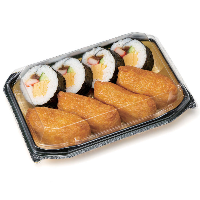 Sukeroku Sushi in BioPET Neo Shell Hinged Gold Take-Out Sushi Tray 8.2" x 5.8" (300/case)