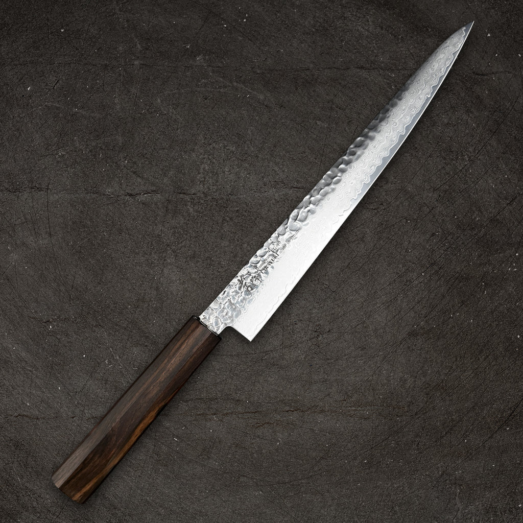 PSA10タシギ #031 6188 Sakai Takayuki Damascus Hammered VG-10 Sujihiki 240mm (9.4