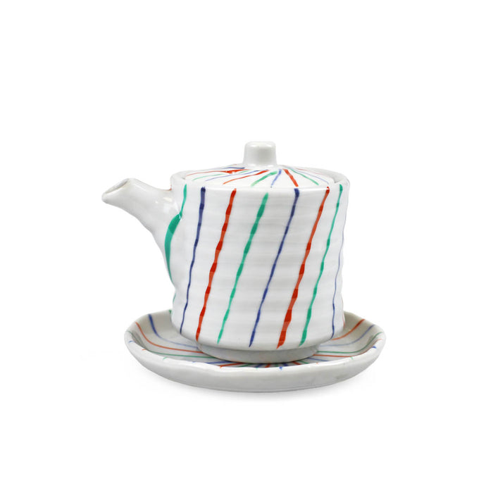 Tri-Color Tokusa Lined Soy Sauce Dispenser with Saucer