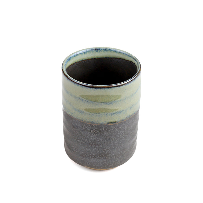 Charcoal Gray Yunomi Teacup with Moss Green Overlay 13 fl oz / 3" dia