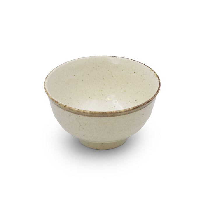 Ivory Rice Bowl Chawan with Brown Trim 11 fl oz