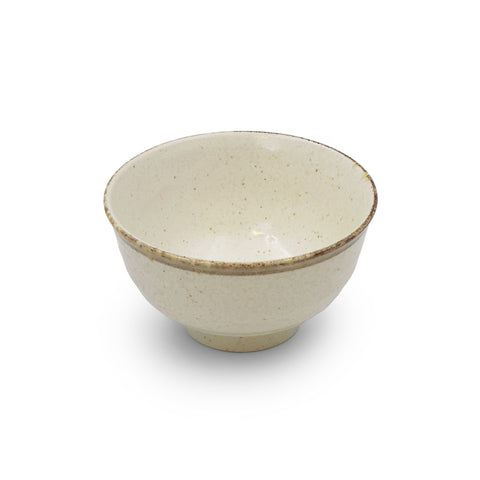 Ivory Rice Bowl Chawan with Brown Trim 11 fl oz / 4.72