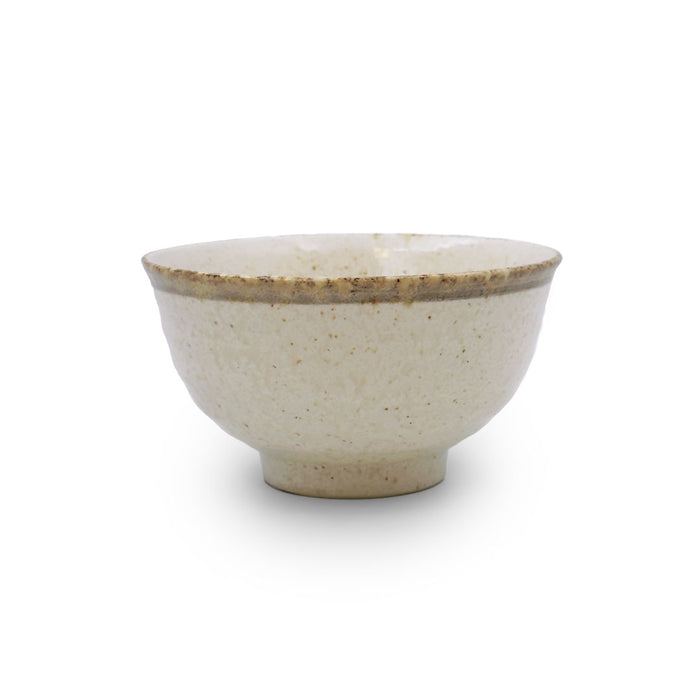 Ivory Rice Bowl Chawan with Brown Trim 11 fl oz