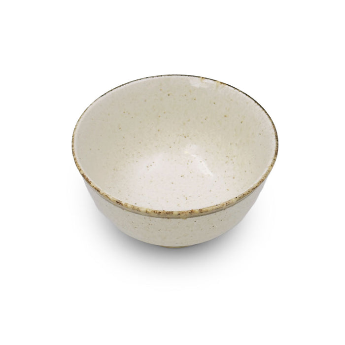 Ivory Rice Bowl Chawan with Brown Trim 11 fl oz