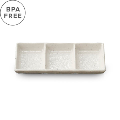 3 Compartment Melamine Kobiki White Grainy Condiment Dish 7.7