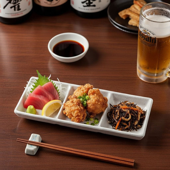 3 Compartment Melamine Kobiki White Grainy Condiment Dish 7.7" x 3.3"