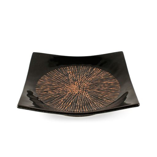 Tenmoku Black Square Plate with Radial Lines 7.1" x 7.1"